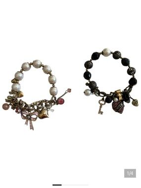 Vintage Y2K Betsey Johnson Pearl & Black Charm Bracelet Duo